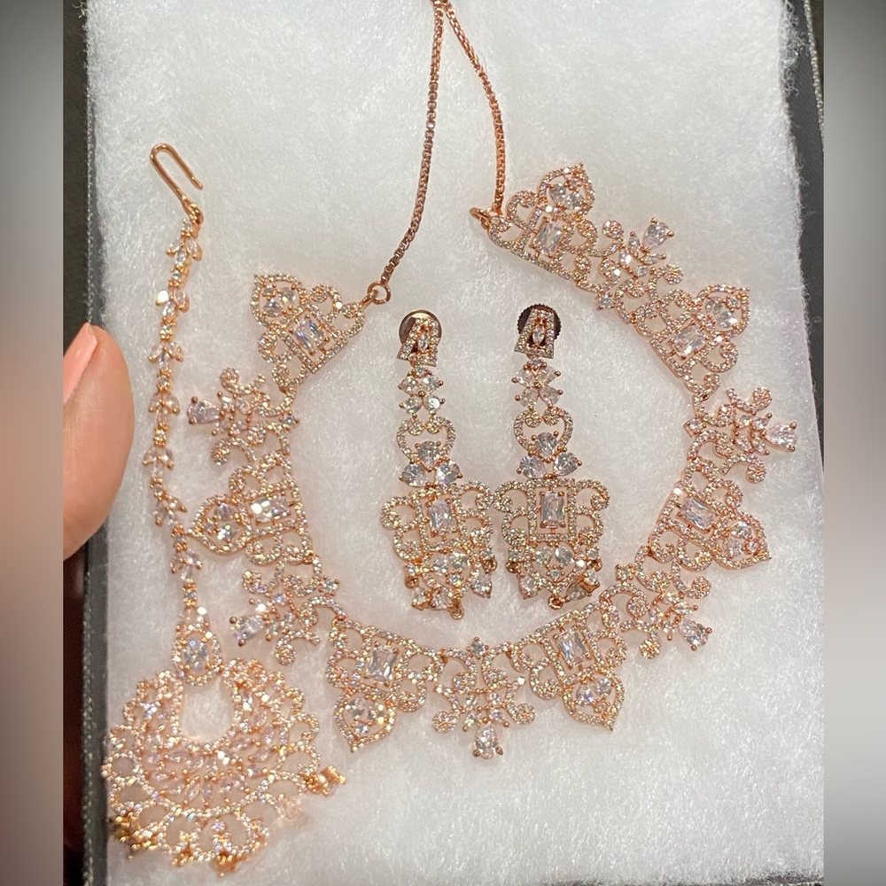 Vintage Style Indian/Pakistani Rose Gold Wedding Jewelry Set